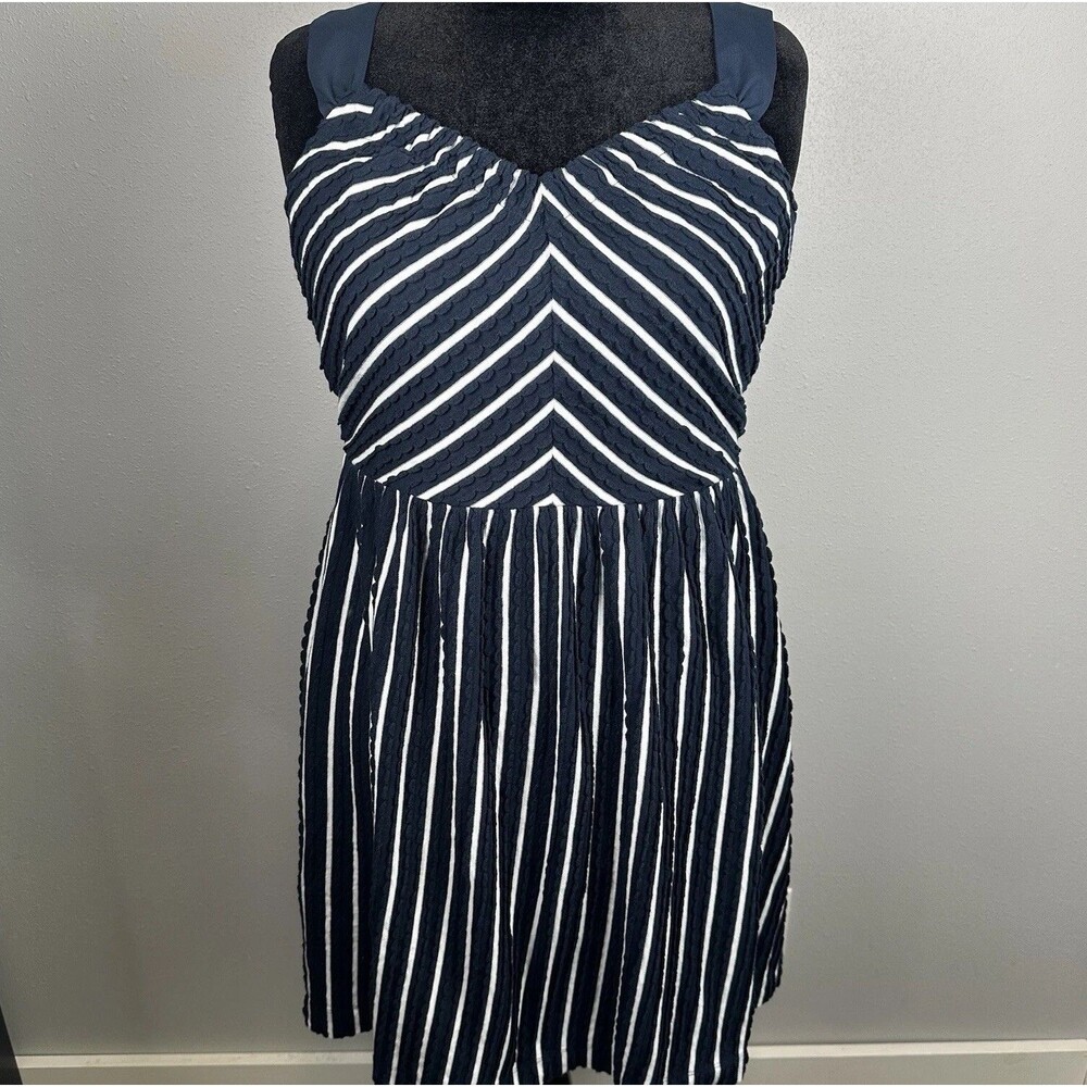 LOFT PLUS Womens Dress XL 16 Blue White Nautical Sailor Classic Stripe Navy Zip